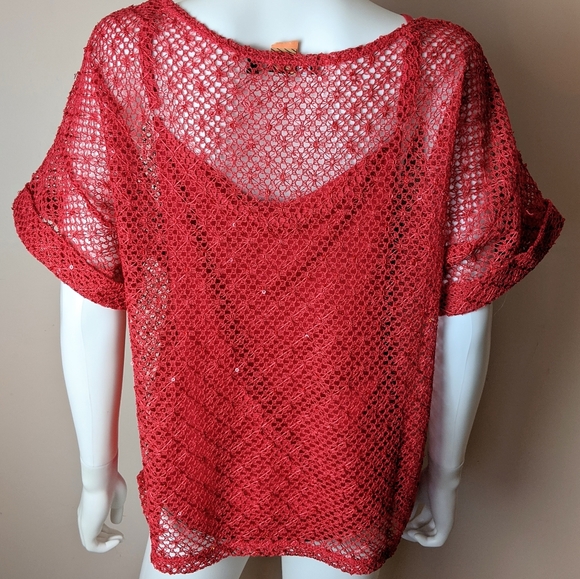 Elementz red crochet sequin shell top & tank XL - Picture 8 of 8